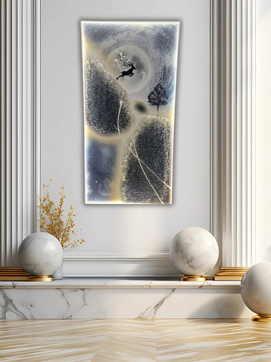 3d Modern Crystal Glass Painting with Metal Framing and LED Light