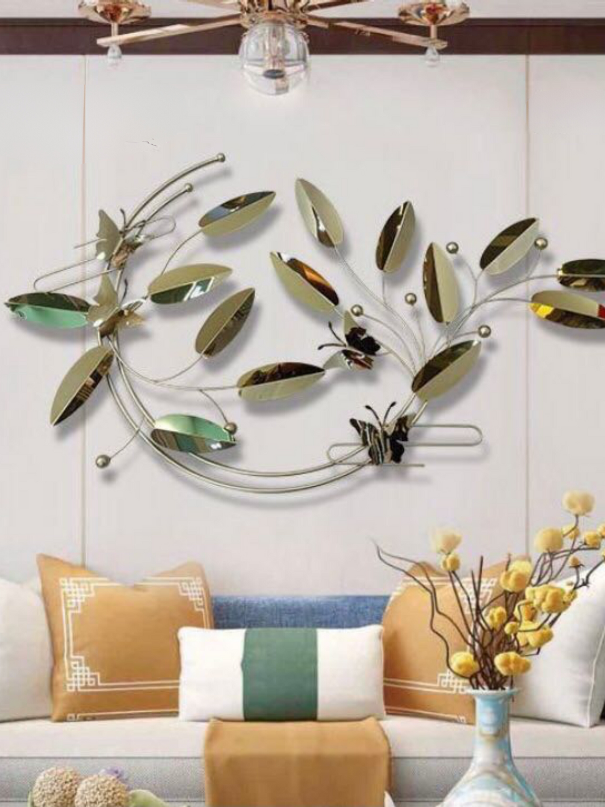 Home Decor Half Moon Design Ginkgo Leaf Metal Wall art