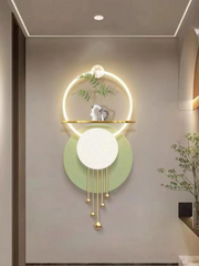 Decor Metal Wall Art Sculpture Wall Hanging Abstract Showpiece with LED Light Inside Creative Landscape Mural Perfect for Home, Hotel, Restaurant, Living room Decoration (Green Circle)