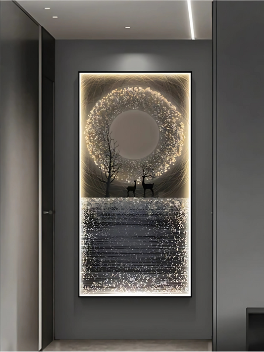 Large Crystal Porcelain Painting Operating with Remote Luxury Wall Art Diamond LED Painting