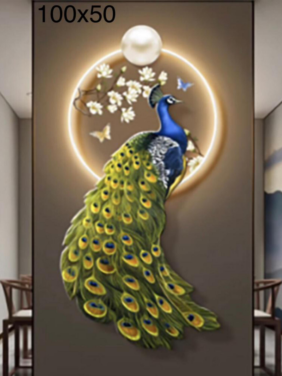 Enhancing Peacock Vertical Crystal Wall Decor