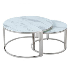 White Marble Top Circular Stand Table (set of 2)